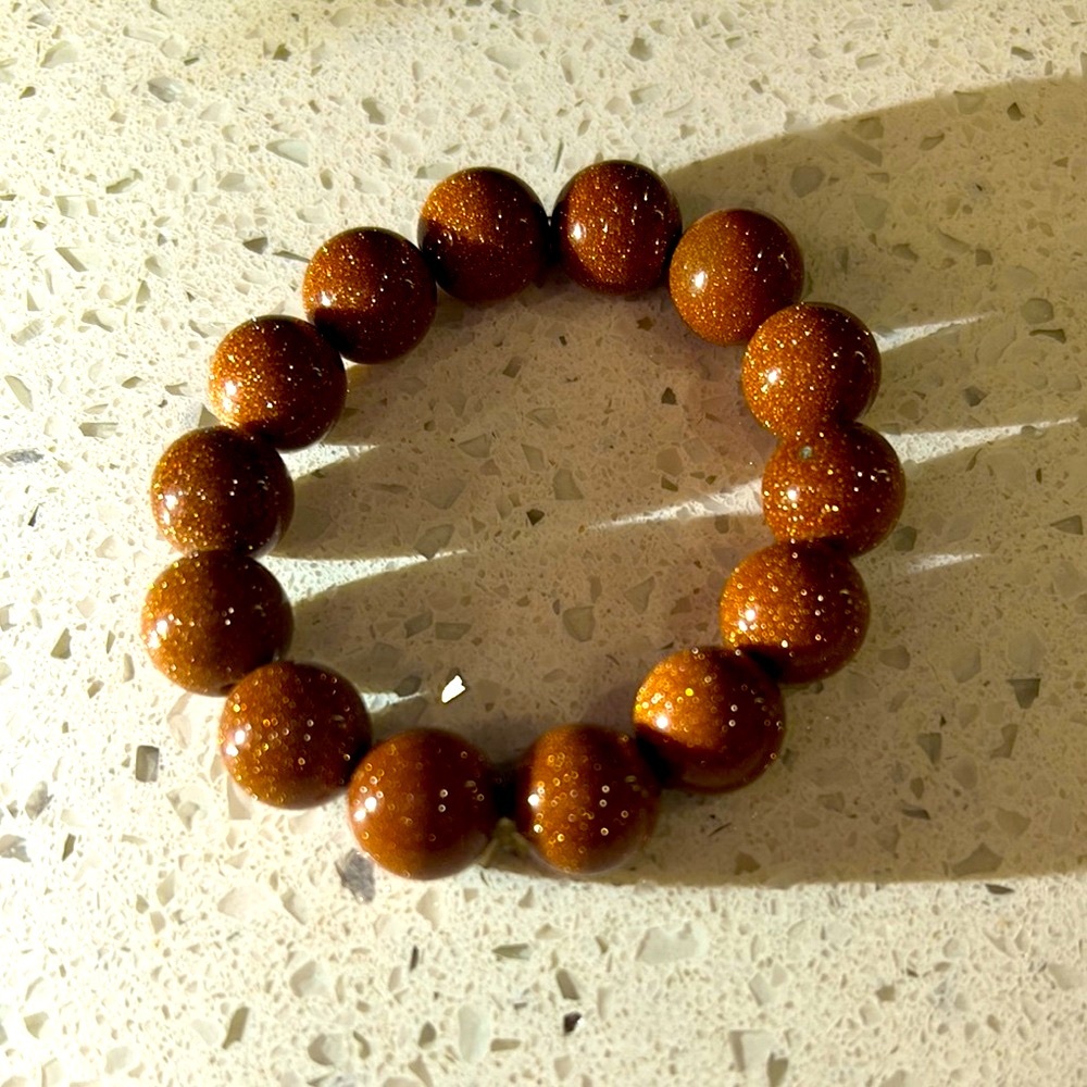 Sparkling Goldstone Mineral Crystal Beaded Bracelet- 6”